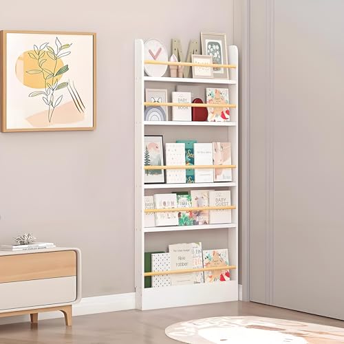 Tazyee Book Shelf, Behind The Door Bookshelf, Wooden Kids Book Shelf 3/4/5/6 Tier, for Toys and Books, Space-Saving Wall Mount Narrow