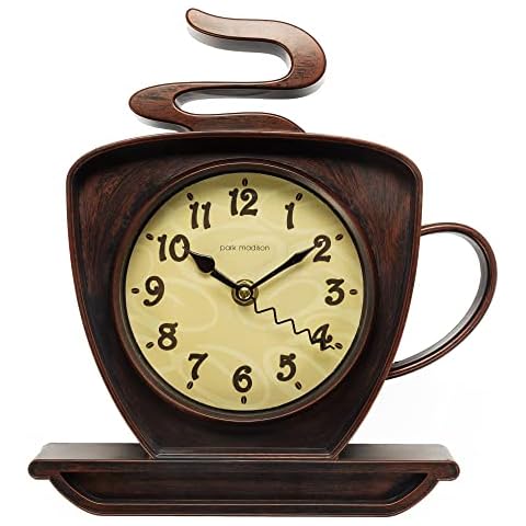 Park Madison Coffee Cappuccino Cup 10 Inch Quality Quartz Battery Operated 3-D Easy to Read Home/Office/Kitchen/Classroom/School Clock Classic Movement Cover