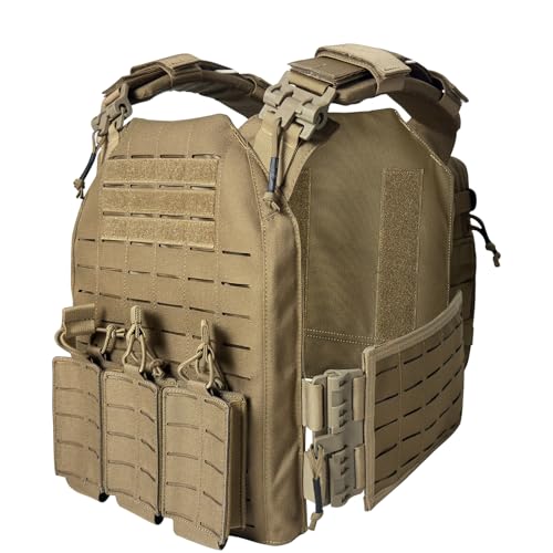 Hehyxade Nylon Fabric tactical suit Quick Release Vest with Hydration Backpack and Triple Tool Pouch (Brwon)