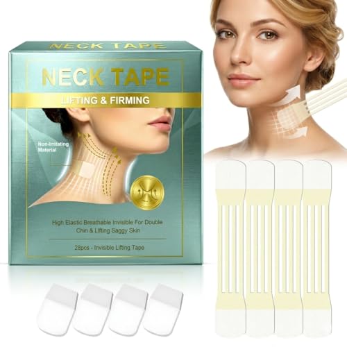 Hajoyful Neck Lift Tape, 28Pcs Invisible Neck Lifting Patches for Double Chin & Sagging Skin, Gentle Invisible Adhesive for Contour Support, Breathable Skin-Friendly Design