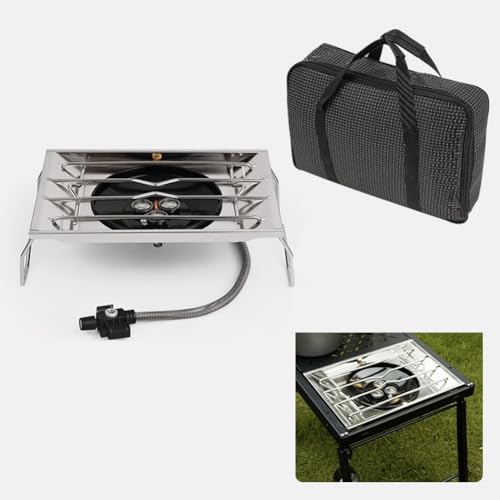Kivivaka Estufa portátil de camping de 6000 W, quemador de gas isobutano, 304 para acero inoxidable, acabado cepillado de titanio con continuo para control de llama, cocina al aire libre