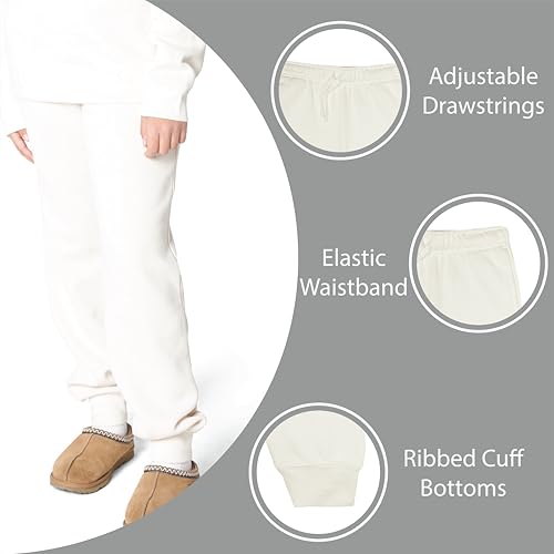 Image of EVERYDAY KIDS Girls' Cotton Fleece Sweatpants; Girls' Activewear Jogger Pants - Soft and Breathable Cotton /Poly Blend