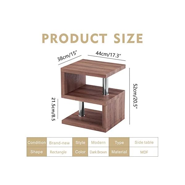 GOLDFAN High Gloss S-Shape Side End Table with 3 Tier Storage Shelves Modern Wood Small Coffee Sofa Table Bedside - Image 3