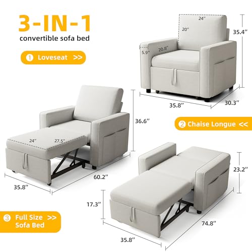 DWVO 3-in-1 Linen Sofa Bed