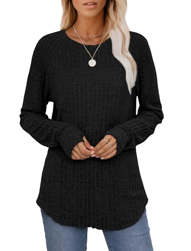 Saloogoe Women's Long Sleeve Top Crewneck Basic Lightweight Fall Shirt with Thumb Hole3