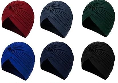 6 Pieces Stretch Turban Pagri Pagree Headwrap Polyester Cap India Turban Head Bennie Cover Twisted Pleated Head Wrap Headwear for Women Girls,-image-16