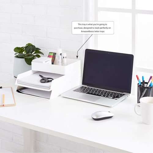 Image of Amazon Basics Rectangular Plastic Desk Organizer with Storage Trays, Accessory Tray, Drawer Organizer, 9.4 x 6.7 x 2 inch, White
