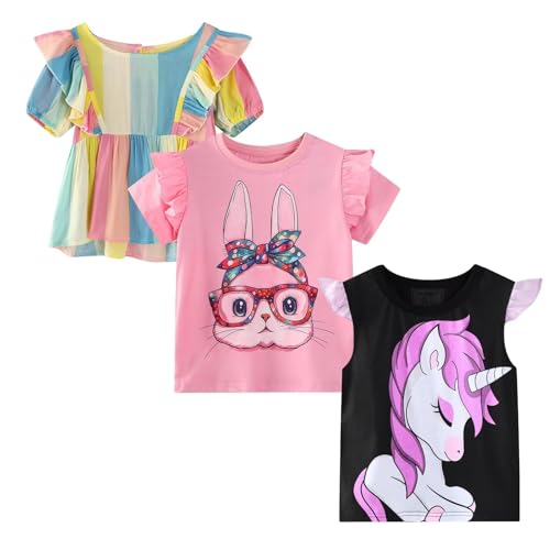 Image of Girls Short Sleeve Shirts Toddler Summer Top Kids Cotton Clothes 2-7 Years