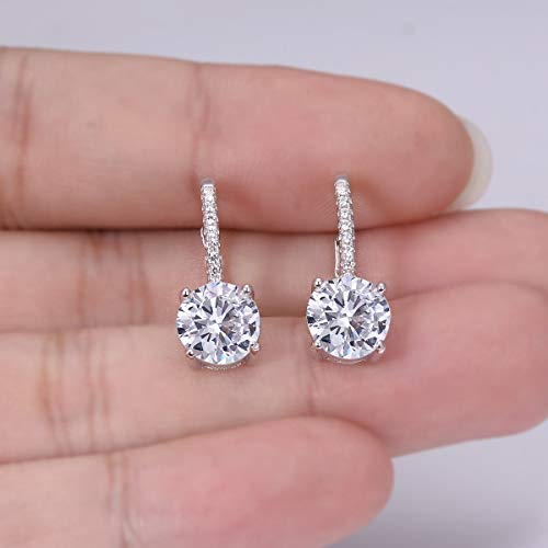Ever Faith 925 Sterling Silver Round Cut Cz Prong Setting Gorgeous Leverback Dangle Earrings Clear #TOP4