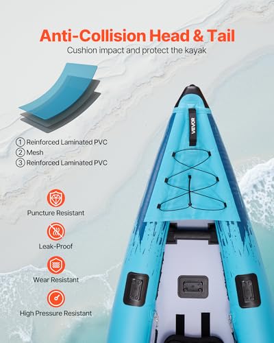 Image of VEVOR 2-Person Inflatable Kayak, 14'4 inch x 3'7 inch - Extra Spacious for Family & Dogs, 700-lb Capacity Sit-in Kayak with Accessories, Includes 2 Paddles, Pump & Carry Bag - Perfect for Fishing and Touring