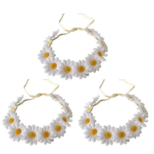 3 diademas ajustables de margaritas blancas, corona de girasol, corona de pelo floral bohemio para fiesta, novia, boda, disfraz hippie