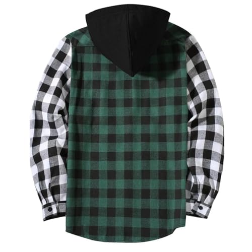 Men's Plaid Flannel Hoodie Shirts Casual Fall Lightweight Long Sleeve Button Down Hooded Shacket Jacket with Pocket3