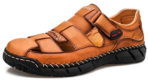 Honeystore Men's Closed-toe Hollow Sandals Plus Size Leather Shoes Casual