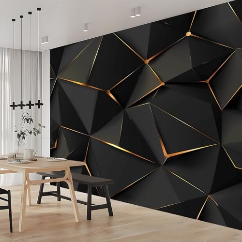 Art Fototapete Geometrische Goldene Linien Schwarz 350x256 cm Vlies Tapeten...