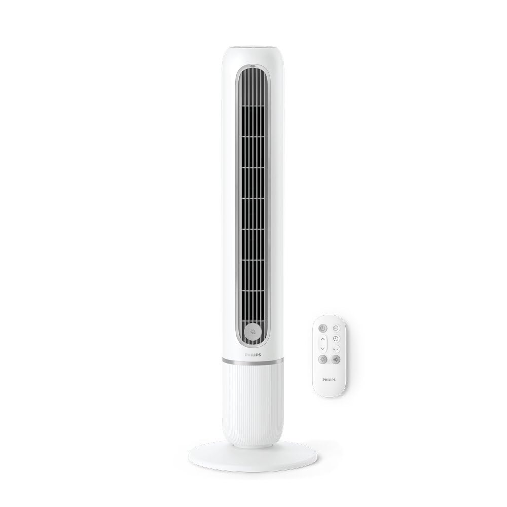 Philips Ventilatore a torre Serie 5000 - Potente 8,1 m/s ma ultra-silenzioso 24 dB, basso consumo energetico, 5 velocità, modalità Sleep, timer 9 ore, oscillazione 80°, Bianco (CX5550/00)