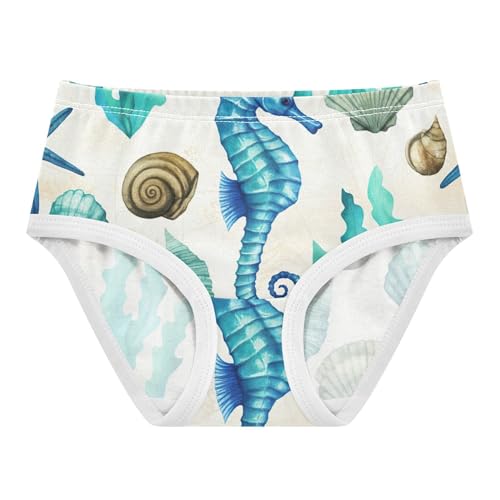 Girls Underwear Toddlers 2t Cotton Girl Panties Cute Florals Underpants Briefs Vintage Blue Seahorse Shells