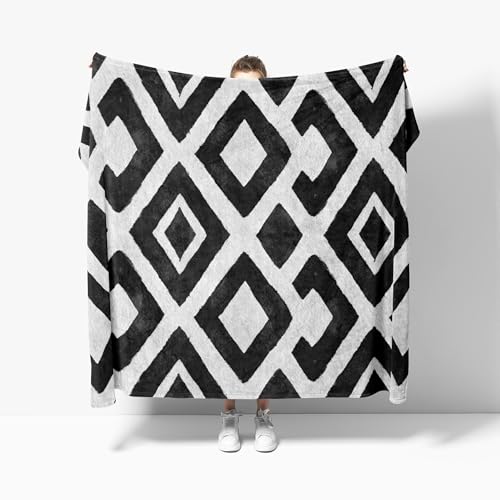 Kuscheldecke Flauschig Weiche Flanell Fleecedecke XL 130x150 cm - Ethnische Geometrische Kunst Wohndecke Warm Sommerdecke Sofadecke, Schwarz Und Weiß Tagesdecke für Erwachsene Kinder Schlafzimmer