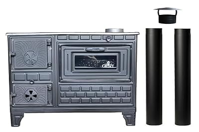 Giesty® Horno de Cocina Exterior, Horno de terraza, Cocina Exterior con leña o carbón Vegetal, Horno de jardín, Cocina de Exterior (Puerta de Hierro Fundido+2 Tubos)
