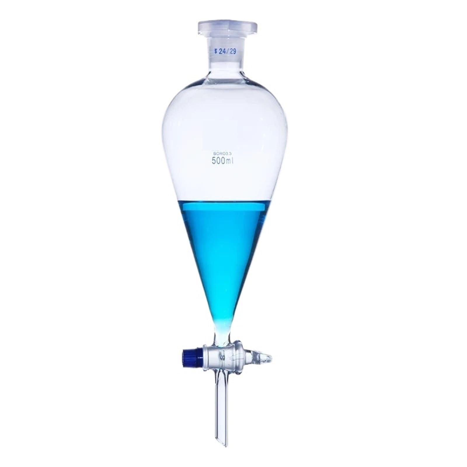 1 pz da 30 ml a 1000 ml imbuto conico separatore a forma di pera con vetreria da laboratorio in vetro a pistone smerigliato(500ml No.24 caliber)