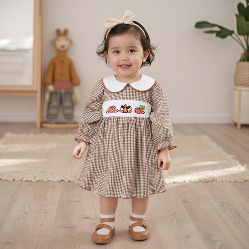 Toddler Baby Girl Dress Pumpkin Print Long Sleeve Doll Collar Outfit Kid Thanksgiving Day Clothes3