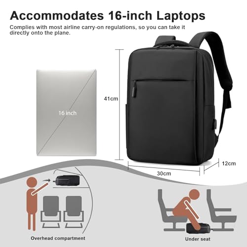 Aurivee Zaino Per Pc Portatile 16 Pollici Antifurto, Usb E Cinghia Per Trolley, Unisex Studente Viaggio, Zaino Giornaliero Insegnante Impermeabile In Nero - 5