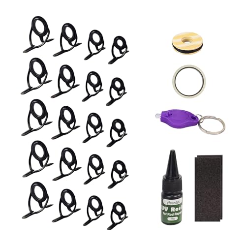 Aventik Fishing Rod Repair Kit Complete with Rod Building Supplies, Casting Guides, UV Glue & UV Light, Rod Guides Replacement Kit, Fishing Pole Eyelets Replacement for Casting Rod