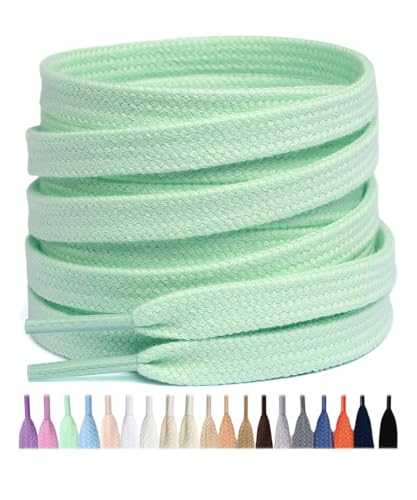 Stepace 2 Pairs 100% Cotton Flat Shoe Laces 8mm Wide Shoelaces for Sneaker Running Athletic Shoes mint green 80
