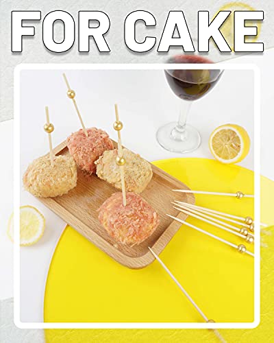 Gold Pearl Cocktail Picks, 200 Pcs Reusable Toothpicks For Appetizers, 4.7 Inch Handmade Bamboo Skewers For Party #TOP3