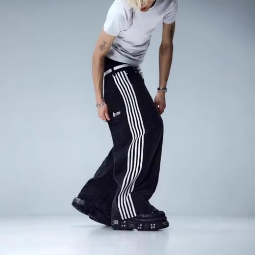 Baggy Jeans Men Vintage Striped Jeans Men Relaxed Fit Casual Streetwear for Skater Stripe Wide Leg Denim Pants Y2k3