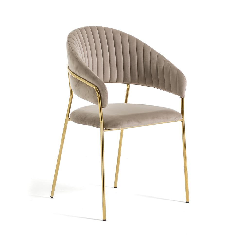 SIEDITI FUORI E DENTRO Set di 2 sedie poltroncine imbottite in velluto moderne per sala da pranzo o cucina con gambe in metallo Lea (Gambe Oro, Velluto Beige)