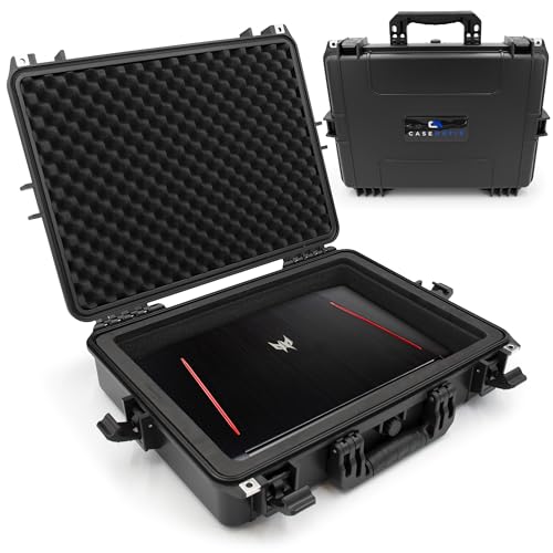 CASEMATIX Waterproof IP67 Laptop Hard Case for 15.6-17.3 inch Gaming Laptops & Accessories - Heavy Duty Hard Laptop Case with Foam Compatible with Asus Acer MSI Alienware Gaming Models & More