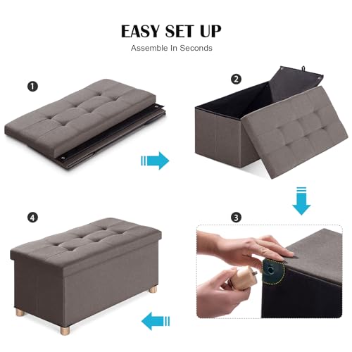 Image of BRIAN & DANY Folding Storage Ottoman Bench, Ottoman with Storage Bench for Bedroom, Living Room, Entryway, Foot Rest with Legs, 15 inchx30 inchx15 inch (Brown)