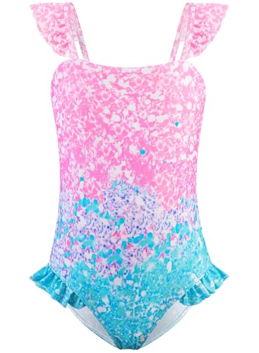 Image of DAXIANG Girls One Piece Ruffle Strap Swimsuit Quick Dry Mermaid Swimwear Beach Sport Bathing Suit for Toddler Kids 4-11 Years