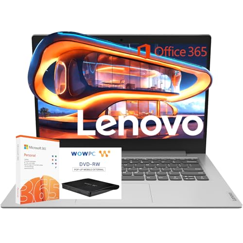 Lenovo IdeaPad 1 Laptop, Intel Pentium N5030 Processor, 14' HD Display, 628GB Storage(128GB SSD + 500GB External Drive), 4GB Memory, Windows 11 Home with MS Office 365 and External DVD Player