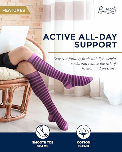 Image of Pembrook Light Compression Socks for Women - 3 Pairs | 8-15 mmHg Cotton Compression Socks for Pregnancy, Knee High Comfort