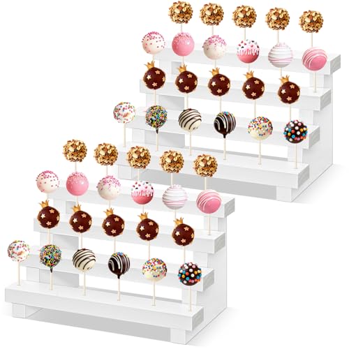 Ameuphercy 2 Pack Wood Cake Pop Stand, 4 Tier Rustic White Lollipop Holder Stand, 44 Holes Cake Candy Dessert Table Display For Wedding, Baby Showers, Birthday, Halloween, Christmas Party by Ameuphercy - Used condition - US$23.17