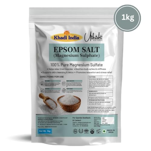 Image of Khadi Pure Epsom Salt for Bath Soak & Foot Soak | Magnesium Sulfate Crystals for Muscle Relaxation, Body Detox & Skin Care 1 kg