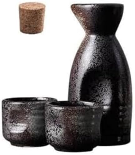SLLS 酒器セット 陶器 徳利1個 お猪口4個 温酒器付き 日本酒 冷酒 熱燗セット 焼酎 茶用 和風 おしゃれ 宴会 晩酌 上品 退職祝い 誕生日プレゼント (ブラックA,徳利1個 ぐい呑み盃2個)