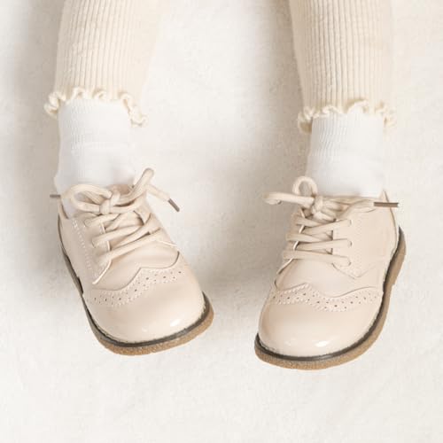 Image of Meckior Toddler Boys Girls Dress Shoes Little Kid Oxford Shoes Wedding Church Dress Shoes PU Leather Lace Up School Uniform Loafer Flats