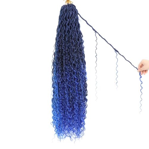 Blue Goddess Locs Crochet Hair for Black Women - 22inch 120 Strands Boho River Faux Locs with Curly End, Boho Style Loc, Long River Hair with Curls(22" 5Packs 1B/Blue#)