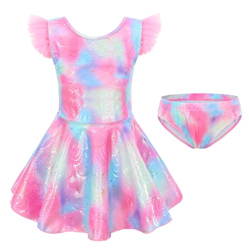 Girl One Piece Swimsuit with Short Modest Beach Swim Dress Printed Skirted Bathing Suit2