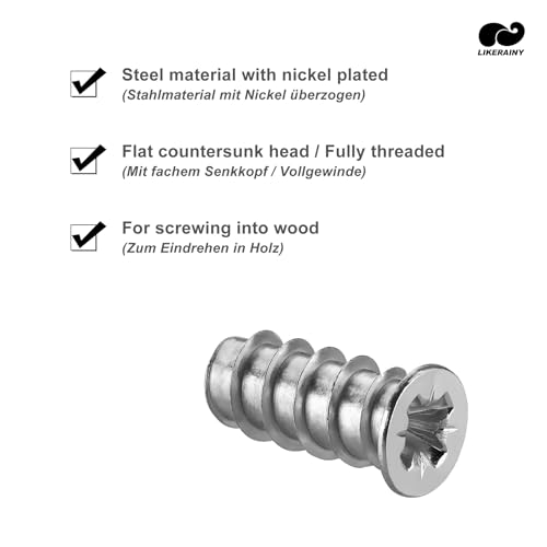 LIKERAINY Steel Euro Screws 6.3 x 16 mm Varianta Furniture Fasteners with Full Threaded Bore Diameter 5mm Special Fixing Screw for Pull-Out Drawer Runners Connecting Screw for Wood 200 Pcs - Image 4