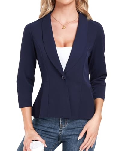 Blazer for Women Open Front Ruffle Office Work Business Casual Lightweight Suit Jacket Button Blazer 2025