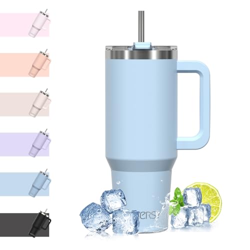 WATERSY Travel Mug Coffee Cup 40oz Tumbler Straw Lid and Handle Stainless Steel Double Wall Vacuum Insulated Coffee Water Bottle Thermal for Cold Hot Coffee 1182ml Blue