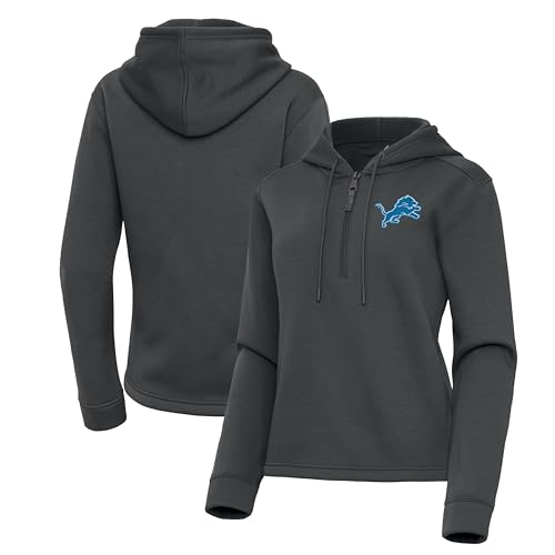 Antigua Women's Pewter Detroit Lions Contemporary Quarter-Zip Hoodie
