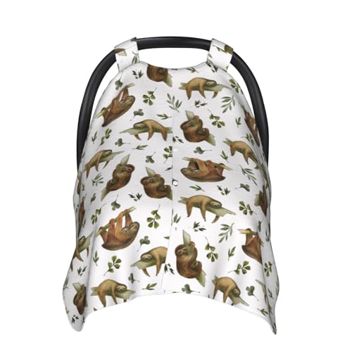 Image of Sloth Baby Car Seat Canopy Cover, Nursing Cover for Newborn, Sloth Baby Stuff for Stroller Cover for All Seasons