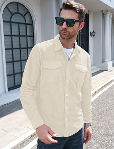 MAGCOMSEN Men's Corduroy Shirt Jacket Long Sleeve Lightweight Jacket Button-Up Casual Shacket with Flap Pockets3