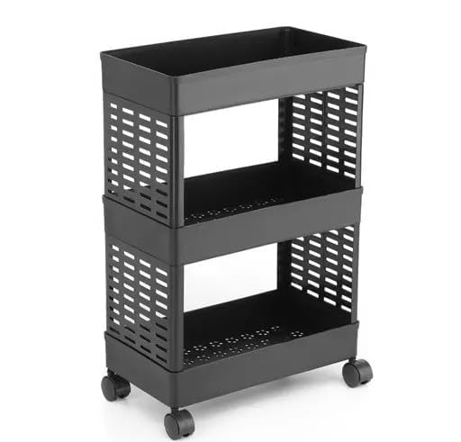 Metal Black Rack Rolling Storage Cart with Wheels, Portable Utility Organizer Trolley for Kitchen, Bathroom, Office, Salon (Kitchen Rack) (3)