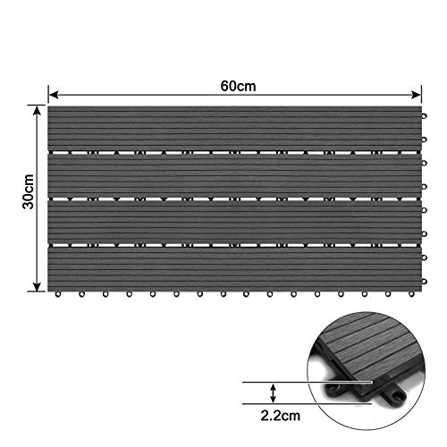 YRHome 6 stuks WPC-kliktegels terrastegels houtlook balkontegels 30 x 60 cm terrassen tuin tegels terrasplanken met insteeksysteem drainage kunststof 1 m² voor balkon tuin antraciet - Image 3