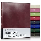 Gallery Leather Compact Photo Album for 4x6 Pictures, Holds 120 Photos, Premium Bonded Leather, 3-Ring Binder, Handcrafted, Made in USA, Acadia Burgundy - 9.25